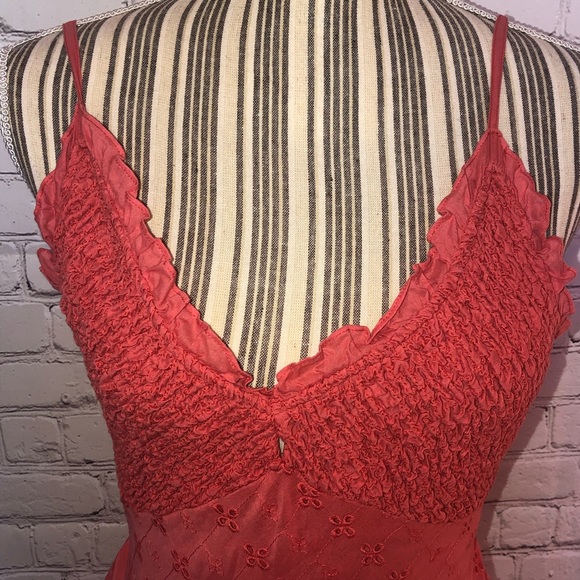 Coral Embroidered Spaghetti Straps Cotton Dress - Picture 2 of 8